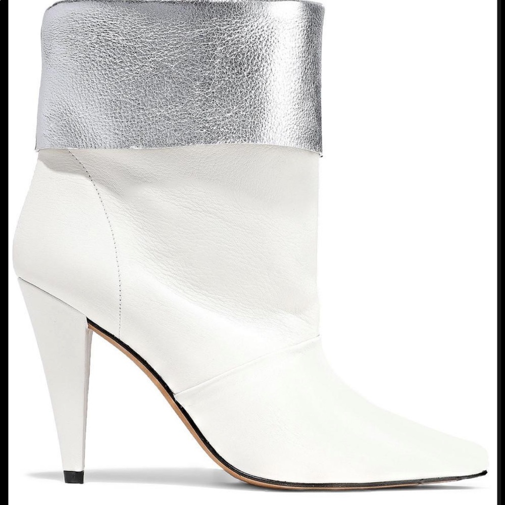 #332 IRO - Avina White & Silver Leather Foldover Booties
